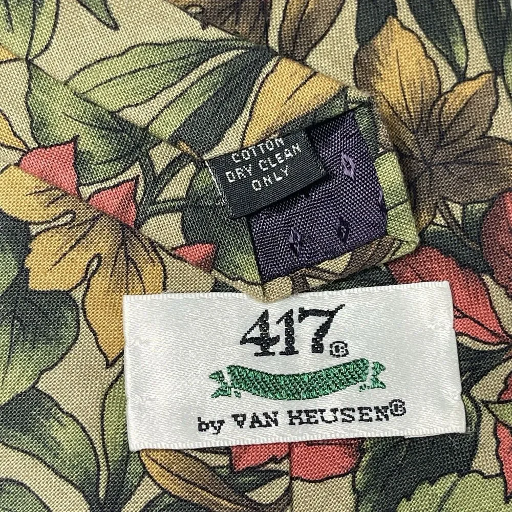 Vtg 417 by Van Heusen Mens Tie Cotton Floral Leaf Botanical Earth Tones Made USA